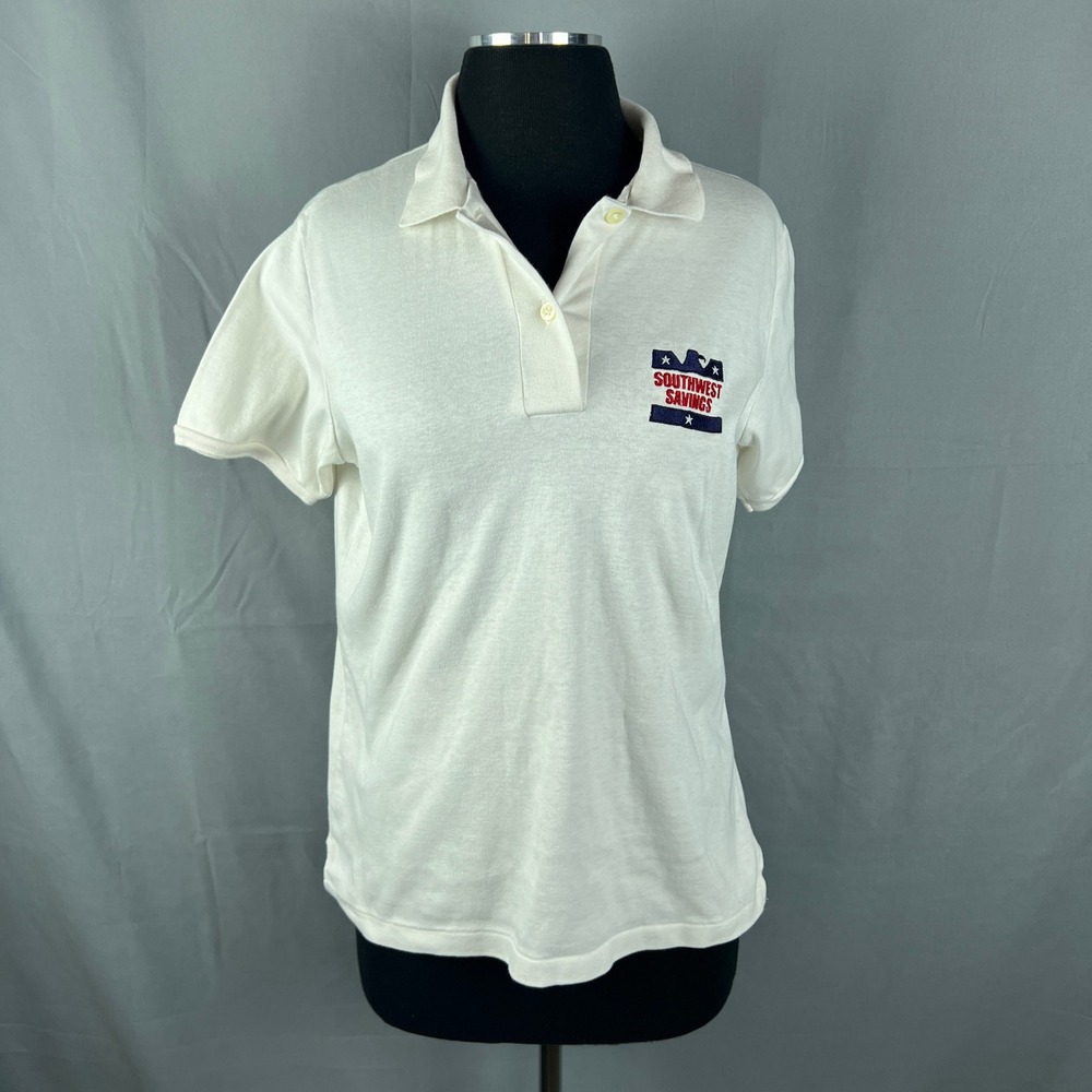 Vantage Polo Shirt Womens Large White Southwest Savings Logo Golf Performance